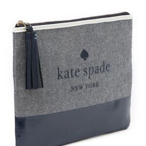 Kate Spade Ash Logo Large Tassel Pouch Navy Blue Canvas WLRU5328